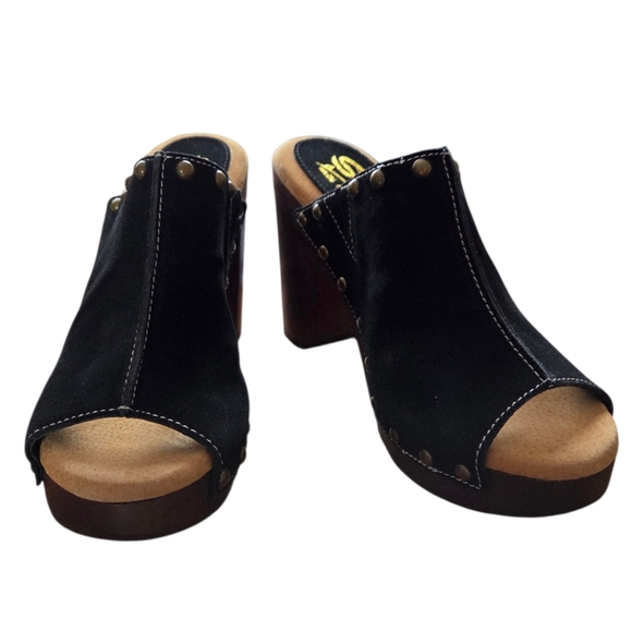 Sbicca - NEW Crowley Black Leather Studded Clog Sandals Y2K Boho Platform 4.5" H - Picture 3 of 8